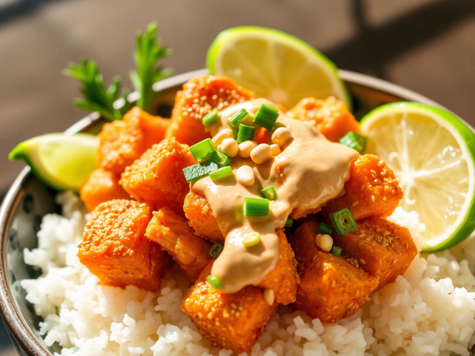Crispy Sesame Tofu with Peanut Sauce